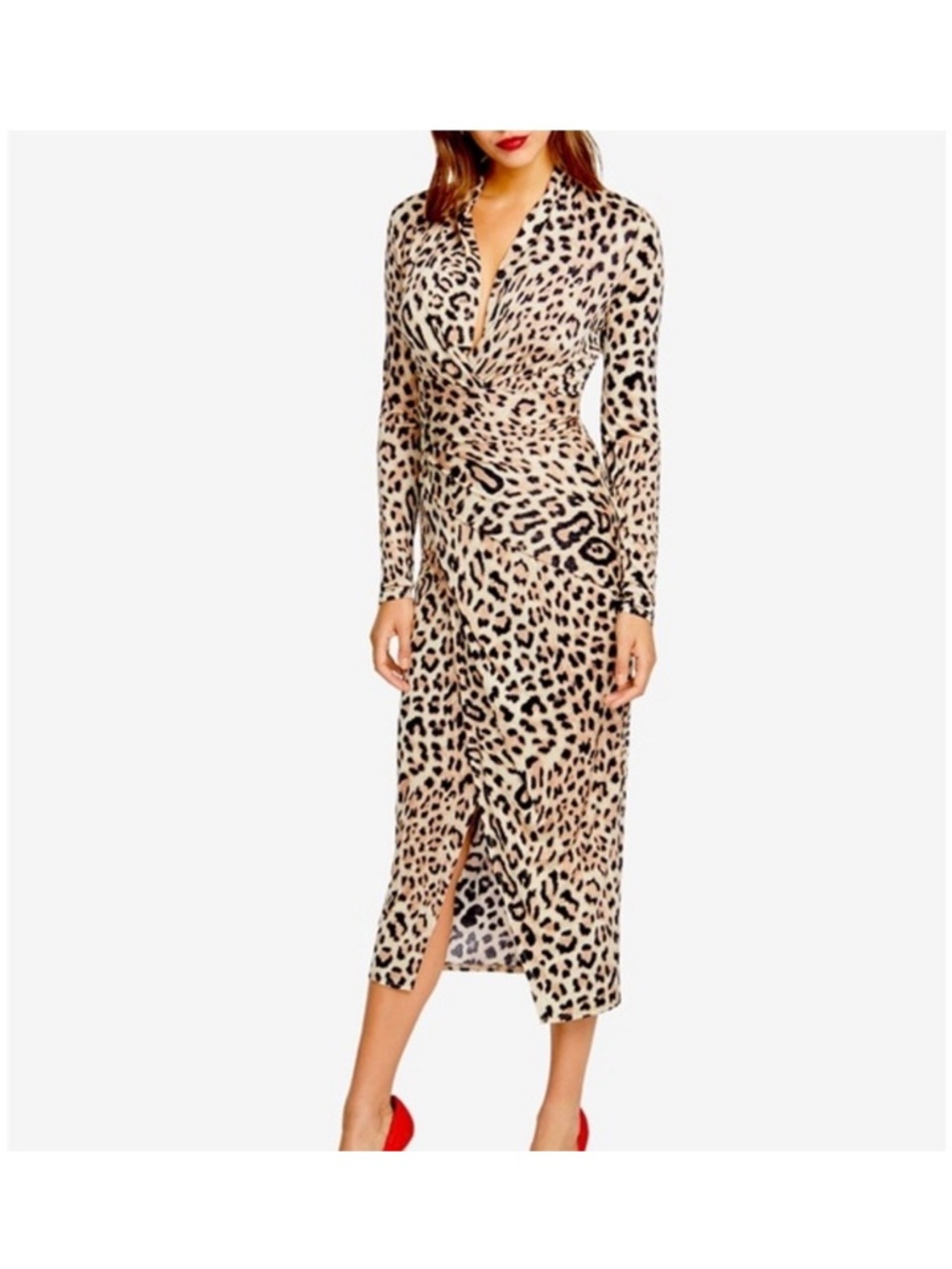 RACHEL Rachel Roy Beige and Black Leopard Midi Dress